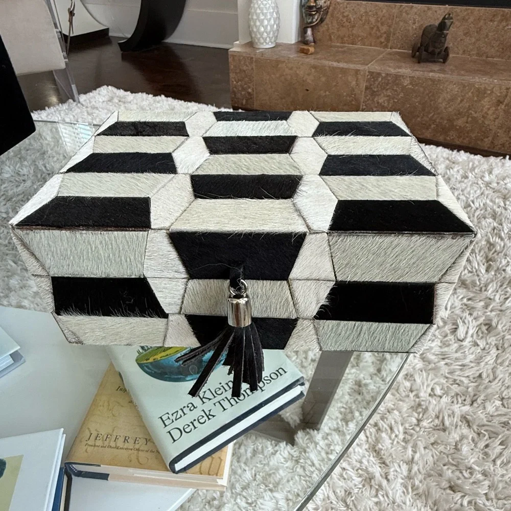 Cow skin covered Geometric Black and White Storage or jewelry Boxes